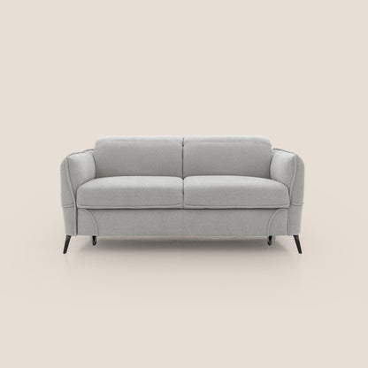 Bloom Divano 180 cm con pouf estraibile piedini alti e poggiatesta reclinabili in tessuto bouclé impermeabile T07 GRIGIO