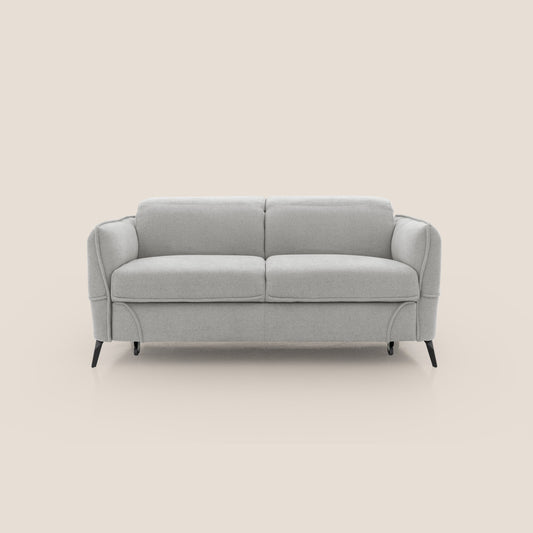 Bloom Divano 180 cm con pouf estraibile piedini alti e poggiatesta reclinabili in tessuto bouclé impermeabile T07 GRIGIO