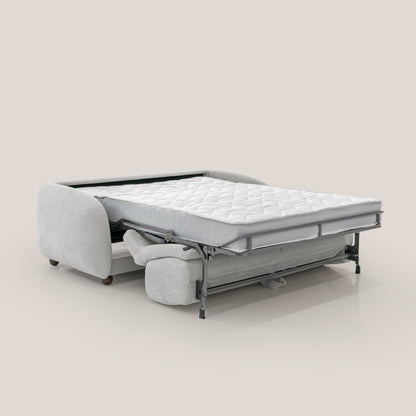 Giglio divano letto scandinavo japandi con materasso H18 cm in tessuto Bouclé impermeabile T07 grigio