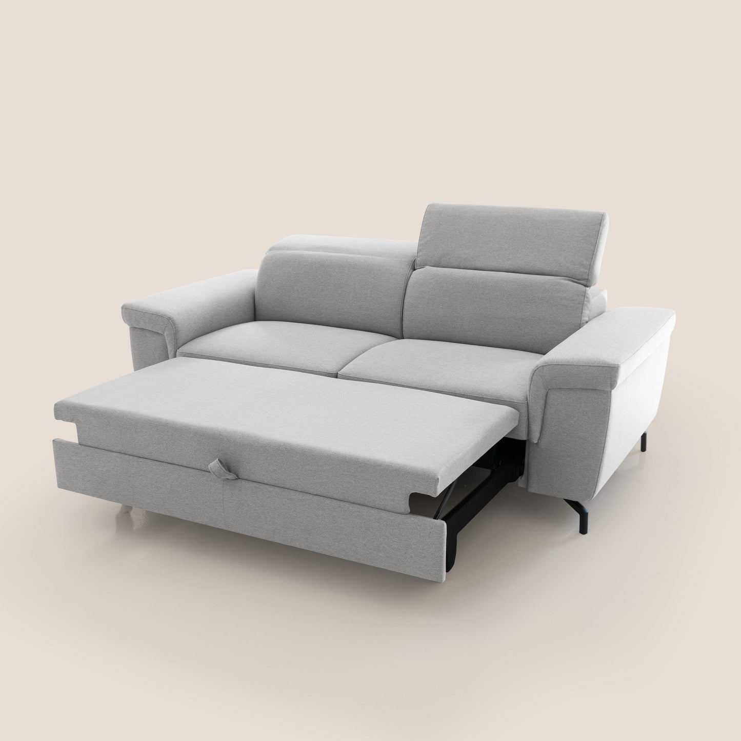 Aisha Divano con poggiapiedi estraibile piedini alti e poggiatesta reclinabili in tessuto Smacchiabile T05 grigio