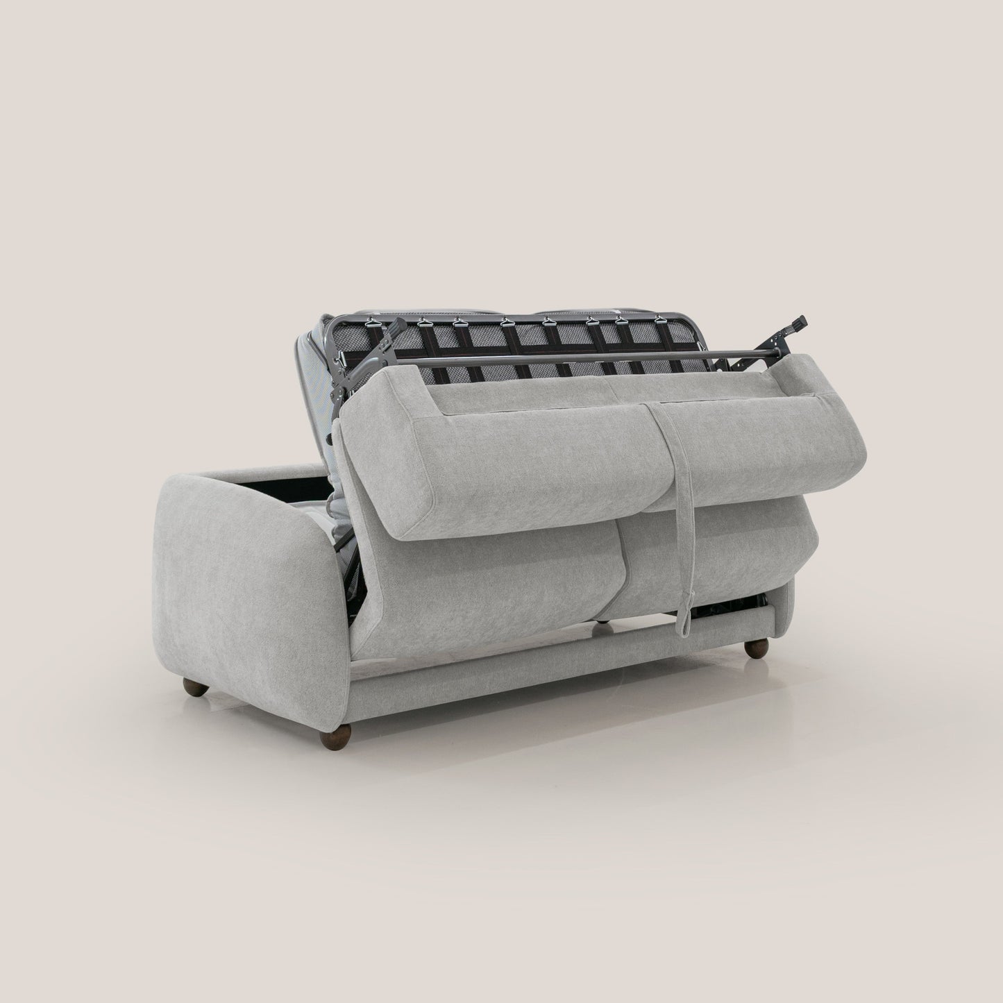 Giglio divano letto scandinavo japandi con materasso H18 cm in tessuto Bouclé impermeabile T07 grigio