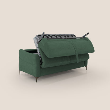 Dalia divano letto con materasso H18 cm e piedi alti in raffinato tessuto smacchiabile T17 verde