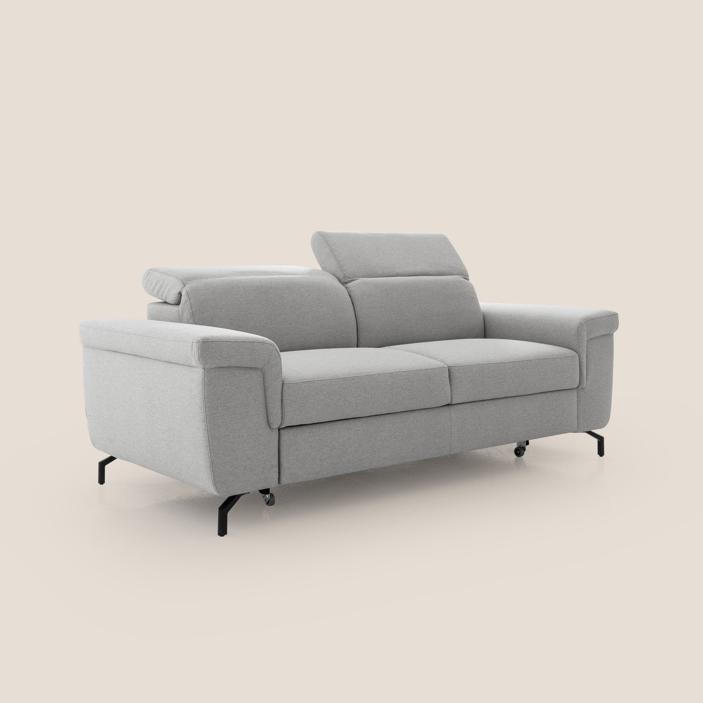 Aisha Divano con poggiapiedi estraibile piedini alti e poggiatesta reclinabili in tessuto Smacchiabile T05 grigio