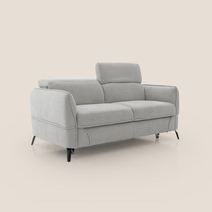 Bloom Divano 180 cm con pouf estraibile piedini alti e poggiatesta reclinabili in tessuto bouclé impermeabile T07 GRIGIO