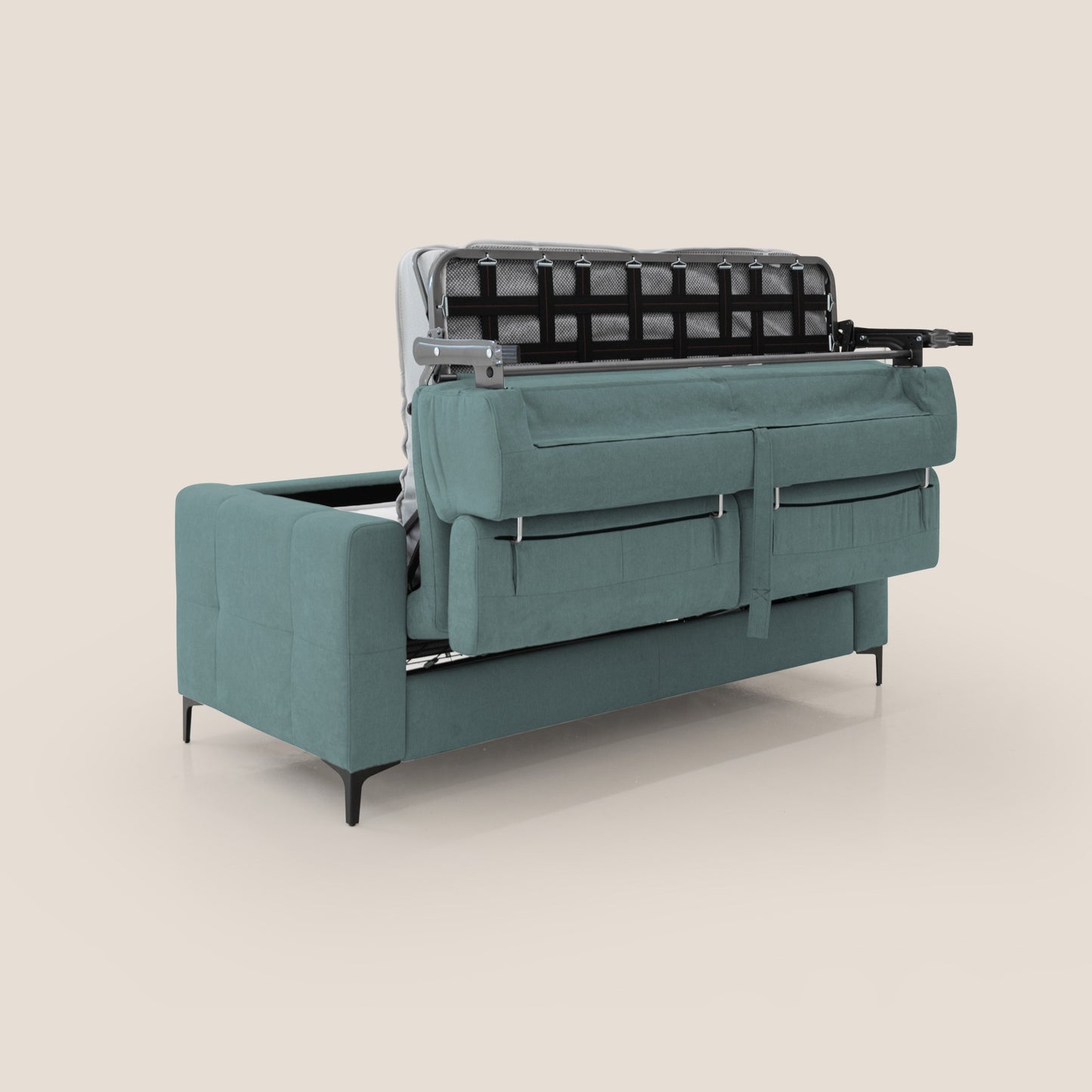 Gardenia divano letto materasso alto 18 cm con poggiatesta reclinabili e rivestimento impermeabile T02 petrolio