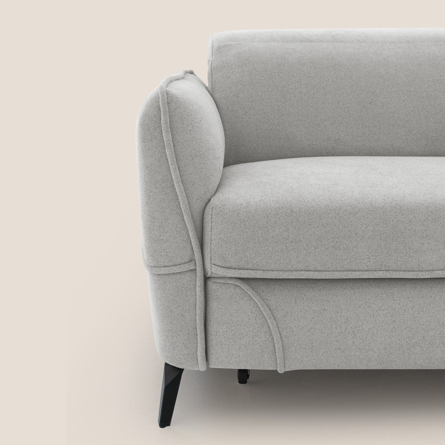 Bloom Divano con poggiapiedi estraibile piedini alti e poggiatesta reclinabili in tessuto bouclé impermeabile T07 grigio