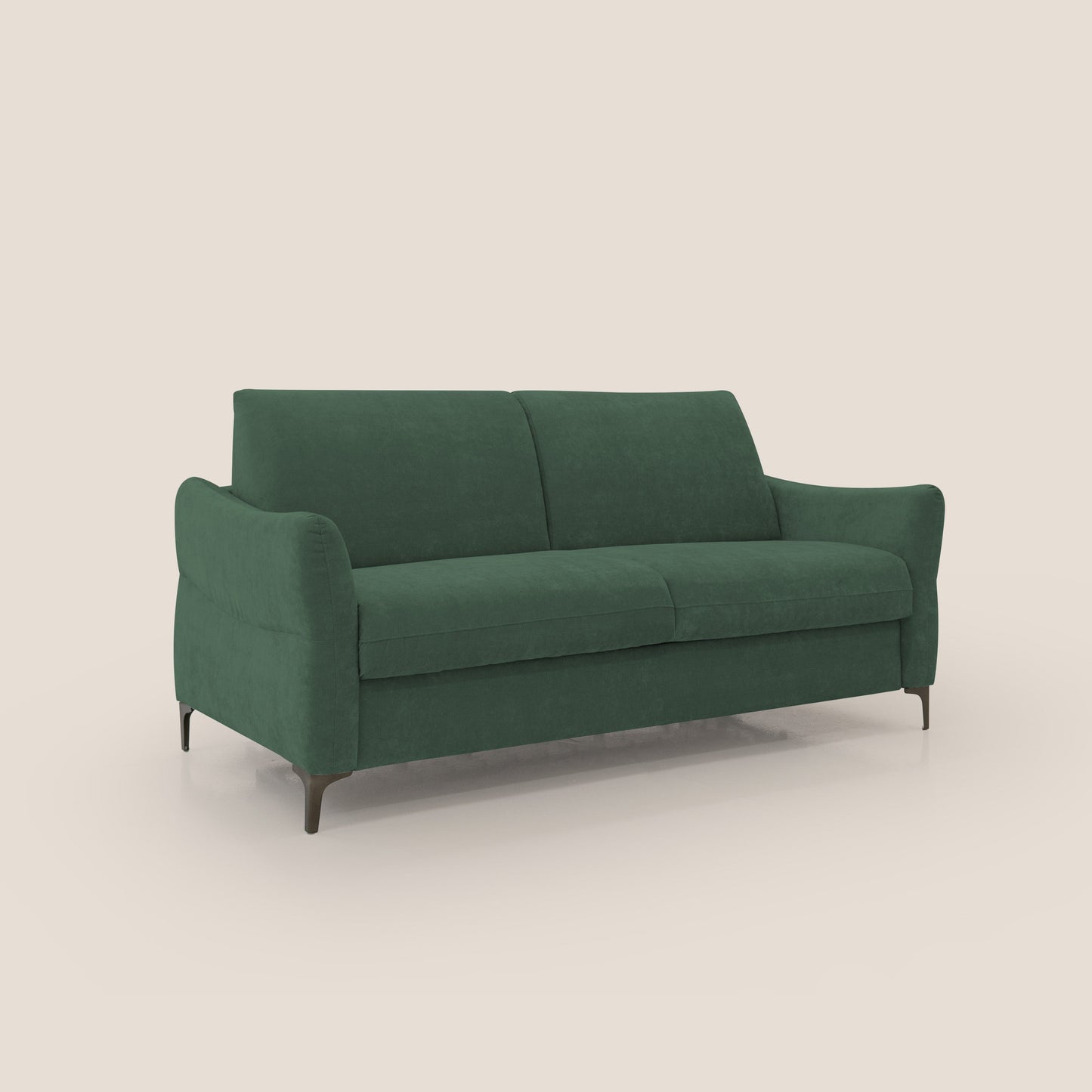 Dalia divano letto con materasso H18 cm e piedi alti in raffinato tessuto smacchiabile T17 verde