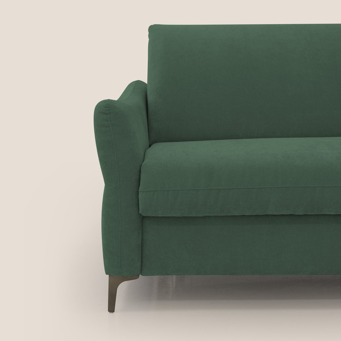 Dalia divano letto con materasso H18 cm e piedi alti in raffinato tessuto smacchiabile T17 verde