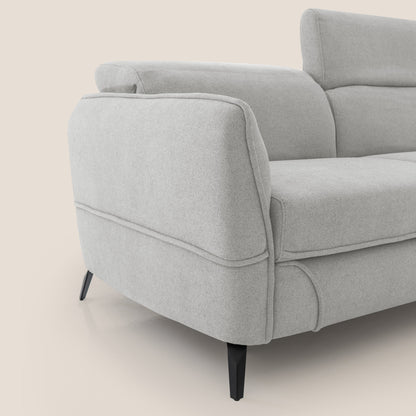 Bloom Divano 180 cm con pouf estraibile piedini alti e poggiatesta reclinabili in tessuto bouclé impermeabile T07 GRIGIO