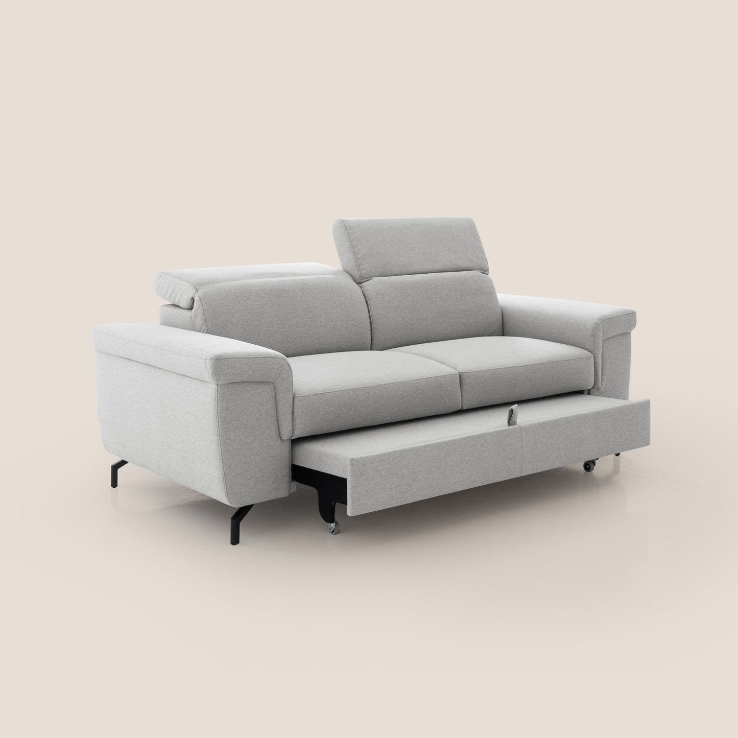 Aisha Divano con poggiapiedi estraibile piedini alti e poggiatesta reclinabili in tessuto Smacchiabile T05 grigio