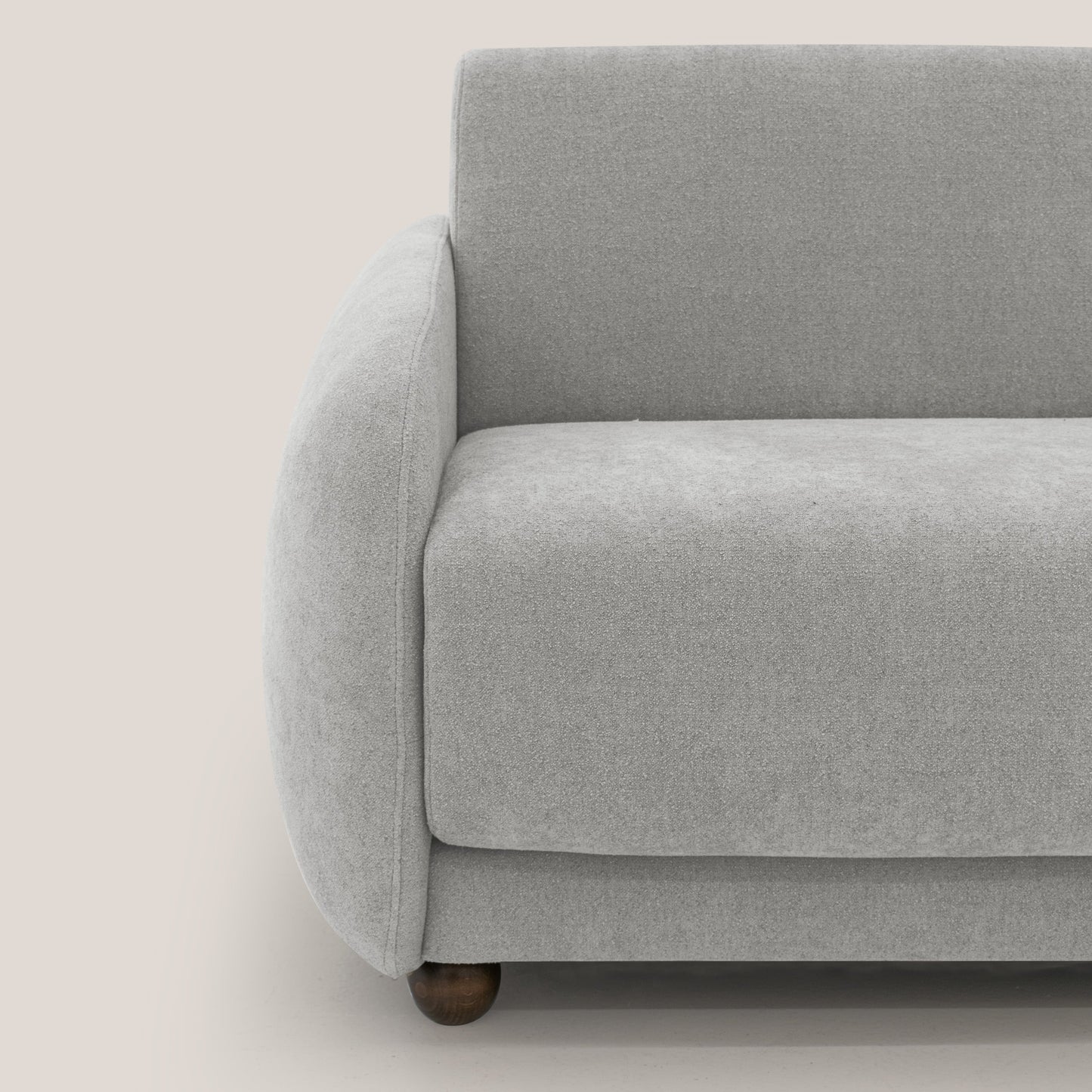 Giglio divano letto scandinavo japandi con materasso H18 cm in tessuto Bouclé impermeabile T07 grigio