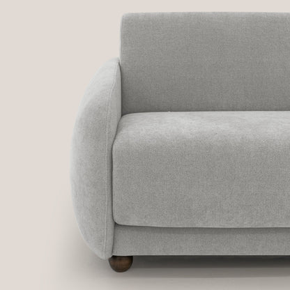 Giglio divano letto scandinavo japandi con materasso H18 cm in tessuto Bouclé impermeabile T07 grigio