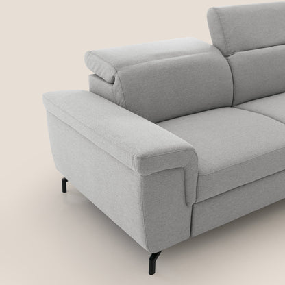 Aisha Divano con poggiapiedi estraibile piedini alti e poggiatesta reclinabili in tessuto Smacchiabile T05 grigio