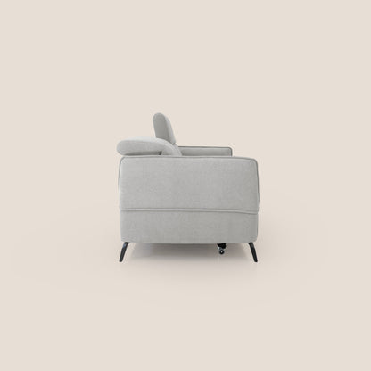Bloom Divano 180 cm con pouf estraibile piedini alti e poggiatesta reclinabili in tessuto bouclé impermeabile T07 GRIGIO