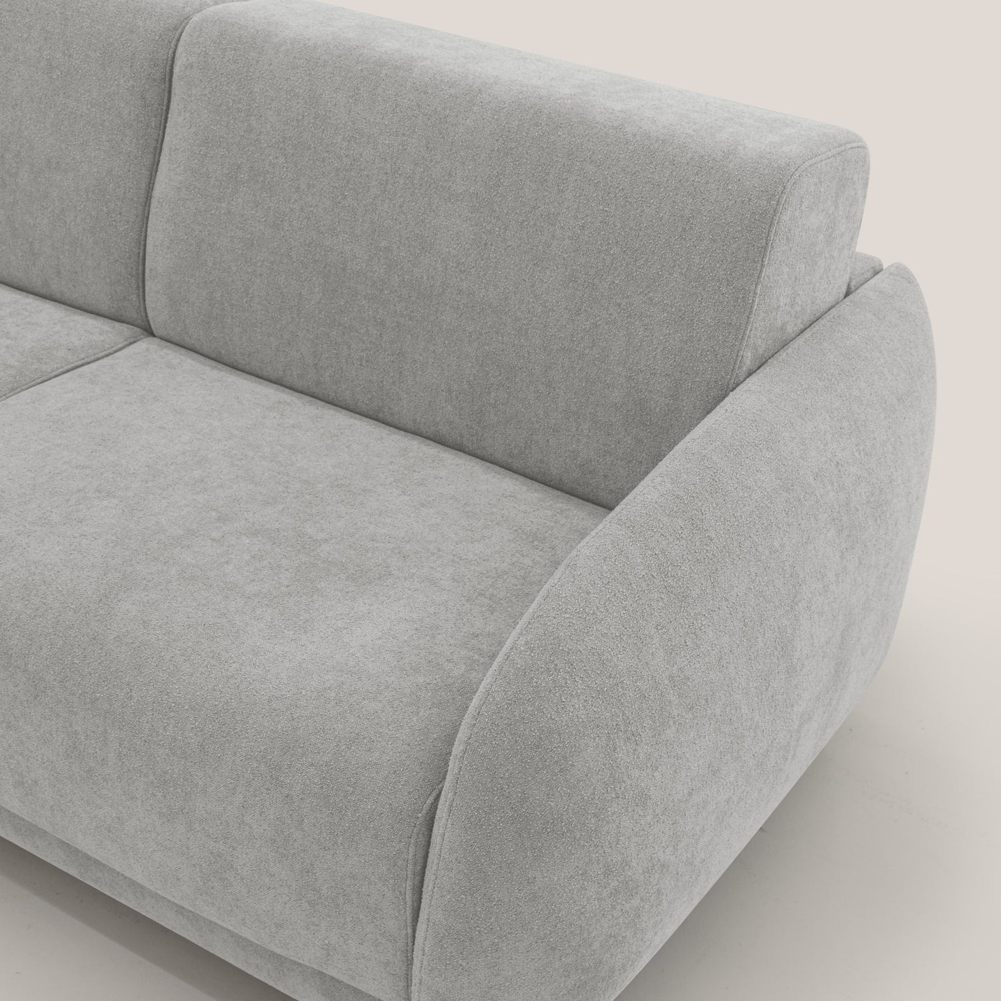 Giglio divano letto scandinavo japandi con materasso H18 cm in tessuto Bouclé impermeabile T07 grigio