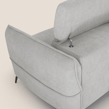 Bloom Divano 180 cm con pouf estraibile piedini alti e poggiatesta reclinabili in tessuto bouclé impermeabile T07 GRIGIO