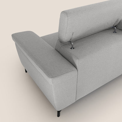 Aisha Divano con poggiapiedi estraibile piedini alti e poggiatesta reclinabili in tessuto Smacchiabile T05 grigio