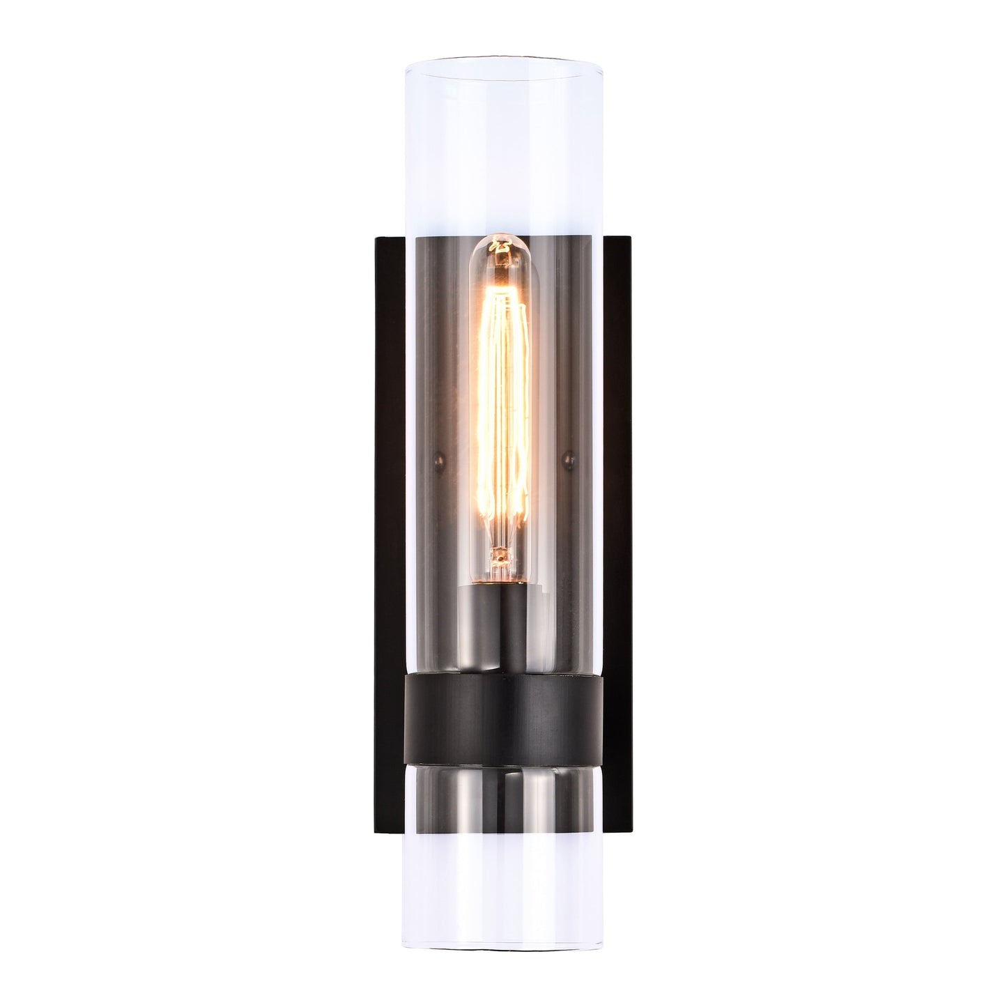 1- Light Cylindrical Clear Glass Wall Sconce