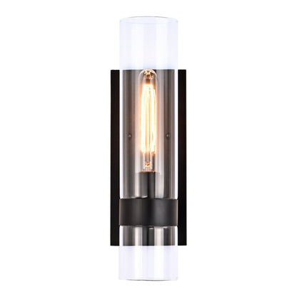 1- Light Cylindrical Clear Glass Wall Sconce