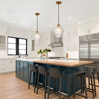 C Cattleya 1-Light Antique Brass Hanging Pendant Light with Striped Glass Shade - Antique Brass