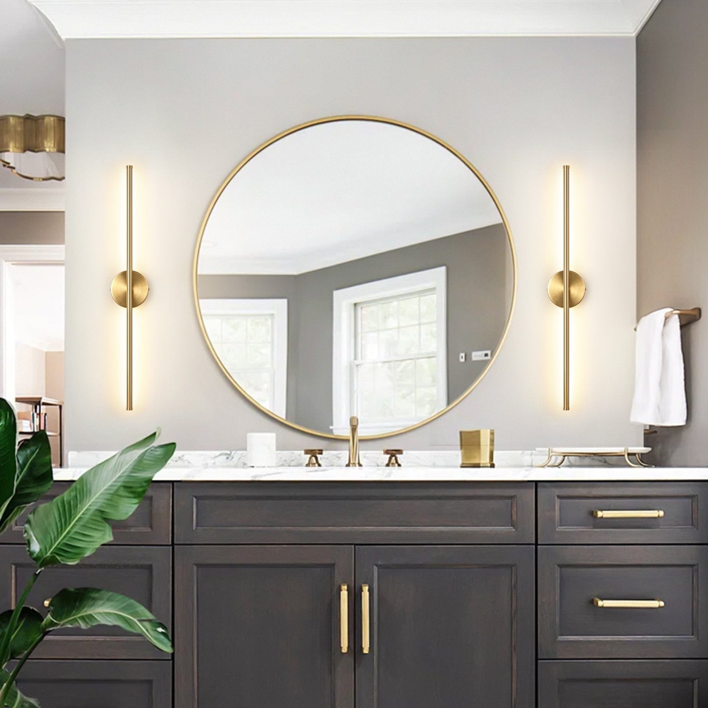 1-Light Black/ Gold/ Nickel Modern Long Linear Strip Wall Sconce Dimmable LED Bathroom Vanity Light