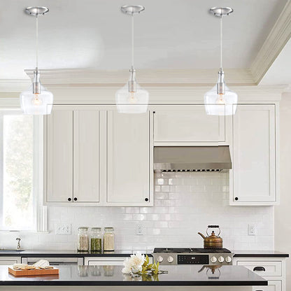 1-Light Kitchen Island Teardrop Clear Glass Pendant（1 or 3-pack can be chosen)