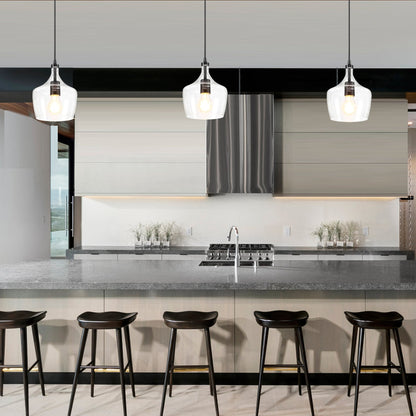 1-Light Kitchen Island Teardrop Clear Glass Pendant（1 or 3-pack can be chosen)