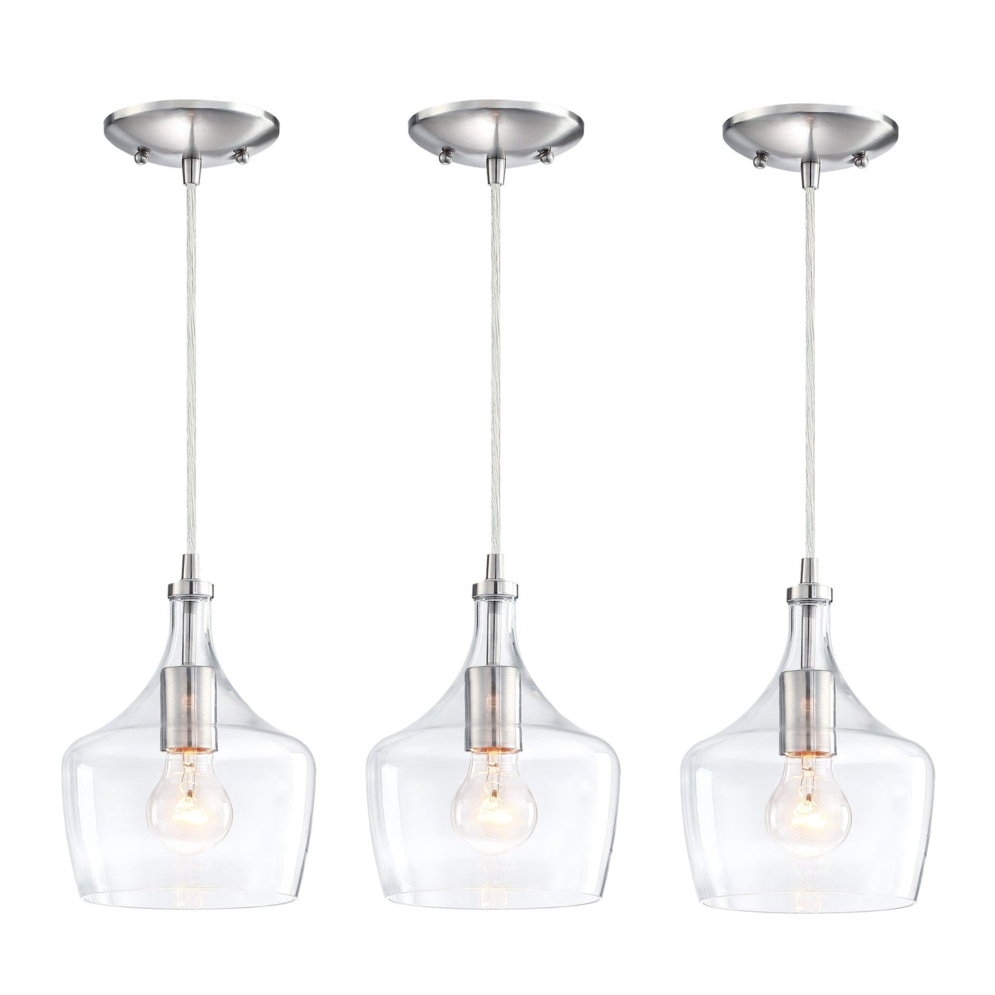 1-Light Kitchen Island Teardrop Clear Glass Pendant（1 or 3-pack can be chosen)