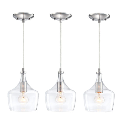 1-Light Kitchen Island Teardrop Clear Glass Pendant（1 or 3-pack can be chosen)