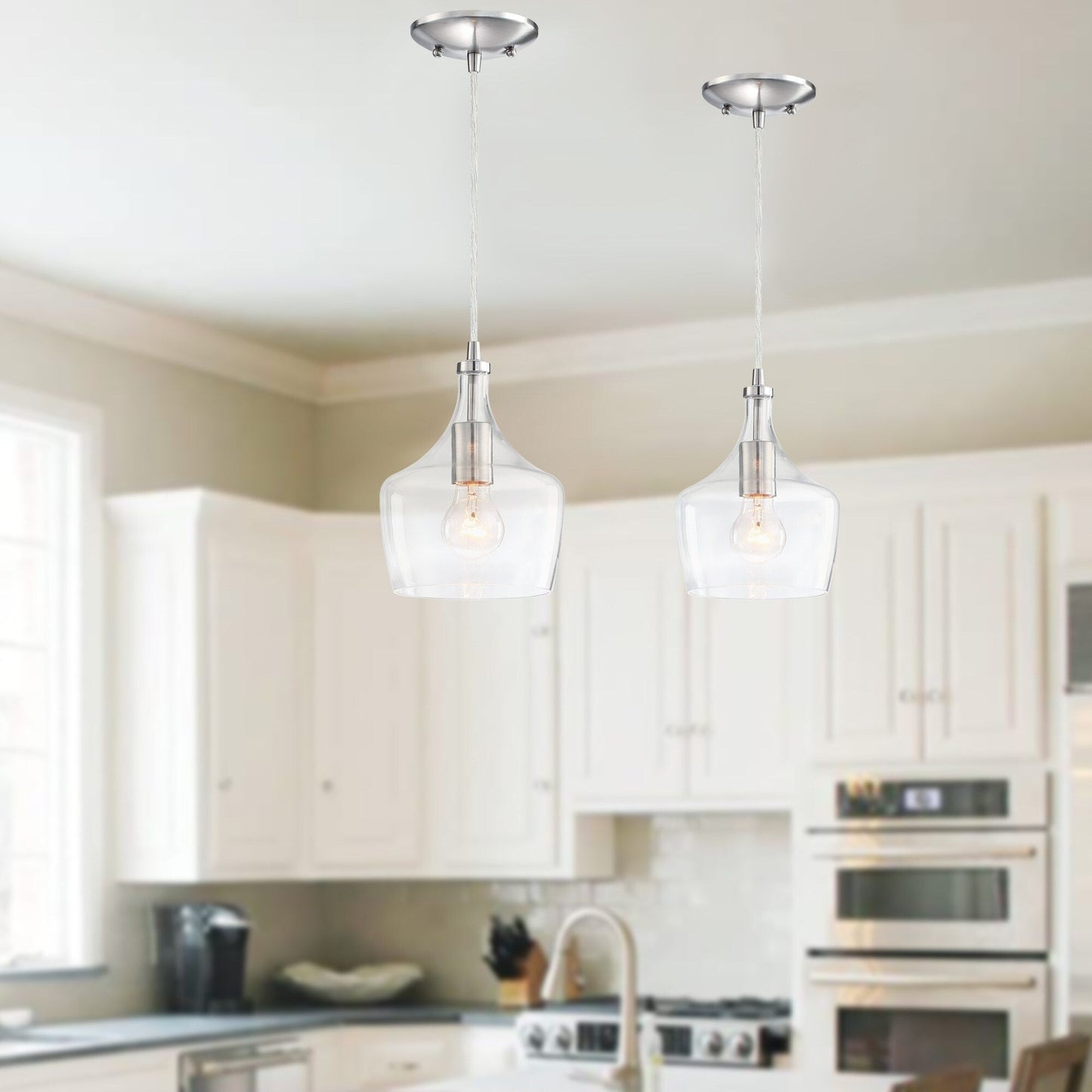 1-Light Kitchen Island Teardrop Clear Glass Pendant（1 or 3-pack can be chosen)