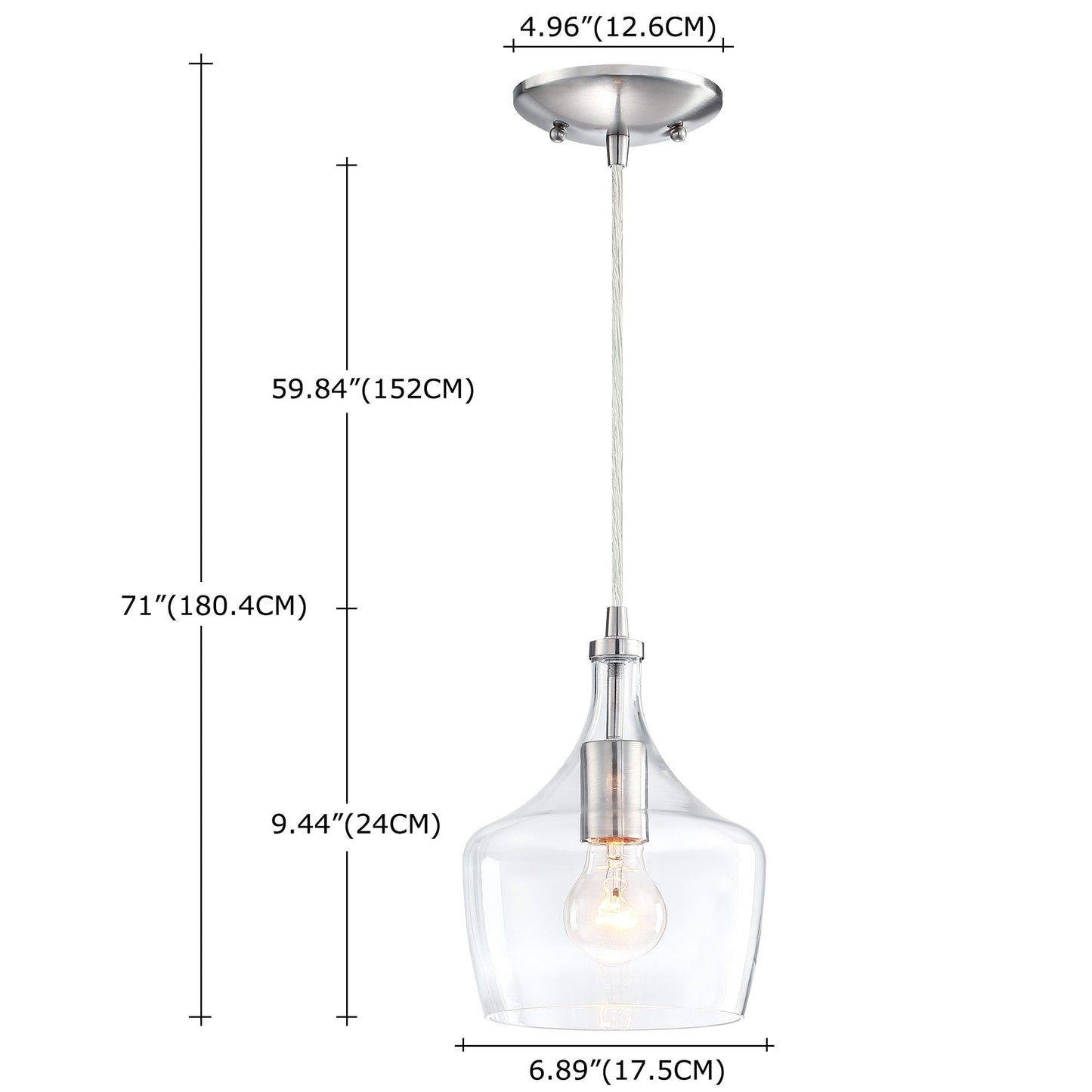 1-Light Kitchen Island Teardrop Clear Glass Pendant（1 or 3-pack can be chosen)
