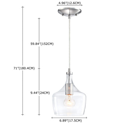 1-Light Kitchen Island Teardrop Clear Glass Pendant（1 or 3-pack can be chosen)