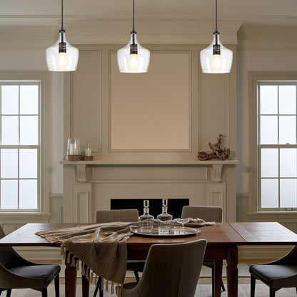 1-Light Kitchen Island Teardrop Clear Glass Pendant（1 or 3-pack can be chosen)