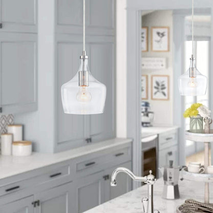 1-Light Kitchen Island Teardrop Clear Glass Pendant（1 or 3-pack can be chosen)