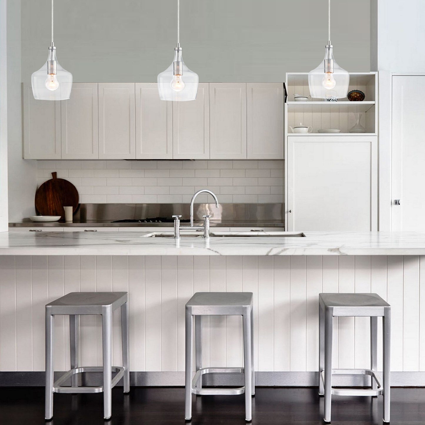 1-Light Kitchen Island Teardrop Clear Glass Pendant（1 or 3-pack can be chosen)