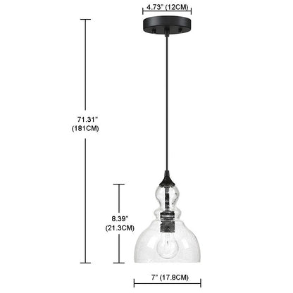 1-Light Kitchen Island Teardrop Seeded Glass Pendant with Black finish 3-pack