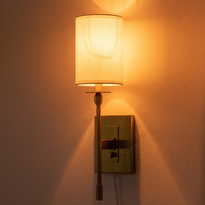 1-Light Matte Black Hardwired/Plug-in Dimmable Indoor Wall Sconce with Fabric Shade