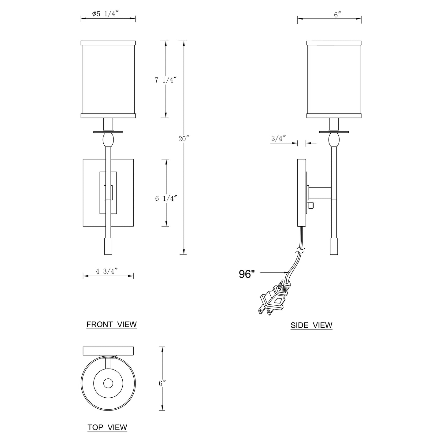 1-Light Matte Black Hardwired/Plug-in Dimmable Indoor Wall Sconce with Fabric Shade