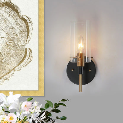 Modern Farmhouse 1-Light Black Gold Wall Sconce Light Fixture with Glass Shade