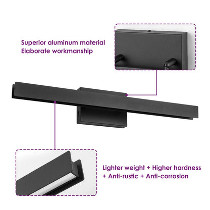 1-Light Modern Linear Black Bathroom Vanity Light Color-Changing Dimmable Rotatable Integrated LED Wall Sconce