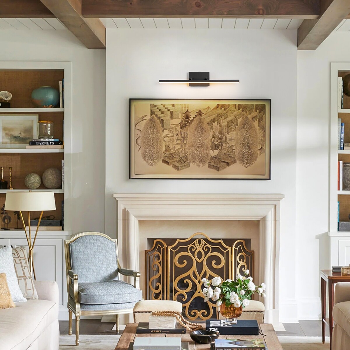 1-Light Modern Linear Black Bathroom Vanity Light Color-Changing Dimmable Rotatable Integrated LED Wall Sconce