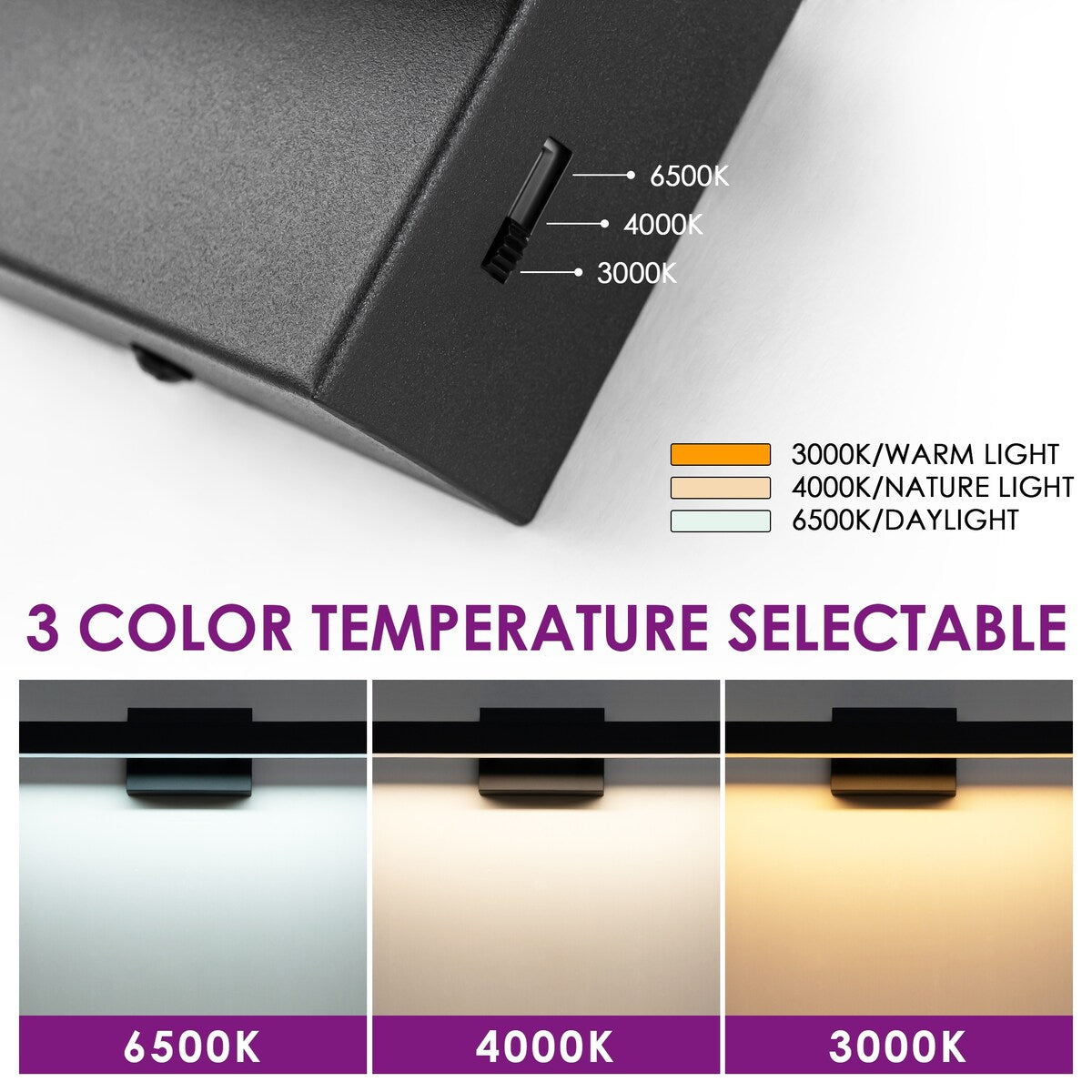 1-Light Modern Linear Black Bathroom Vanity Light Color-Changing Dimmable Rotatable Integrated LED Wall Sconce