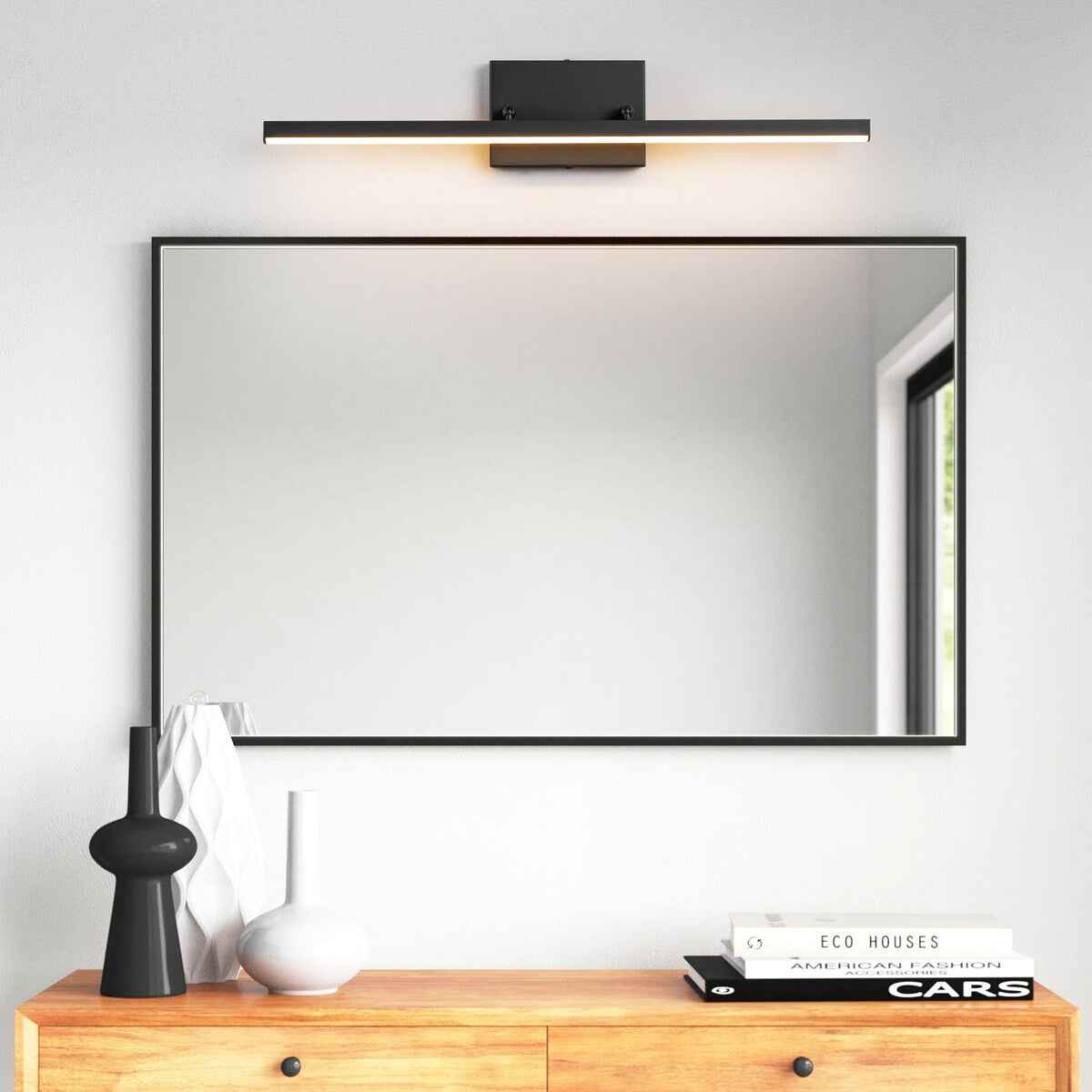 1-Light Modern Linear Black Bathroom Vanity Light Color-Changing Dimmable Rotatable Integrated LED Wall Sconce