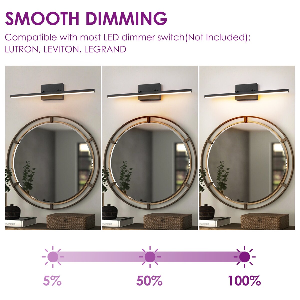 1-Light Modern Linear Black Bathroom Vanity Light Color-Changing Dimmable Rotatable Integrated LED Wall Sconce