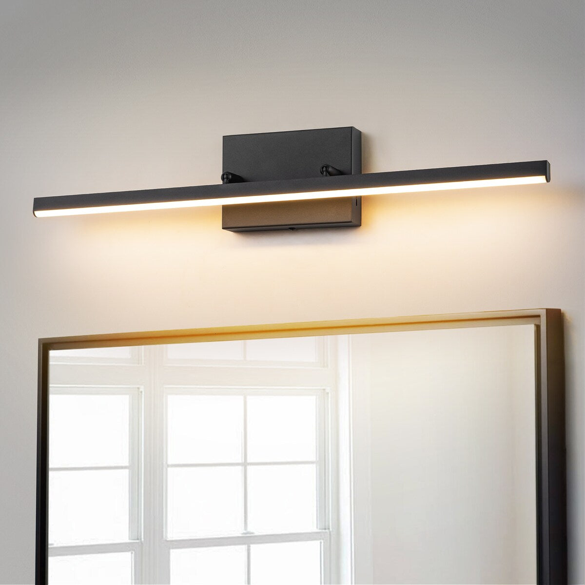 1-Light Modern Linear Black Bathroom Vanity Light Color-Changing Dimmable Rotatable Integrated LED Wall Sconce
