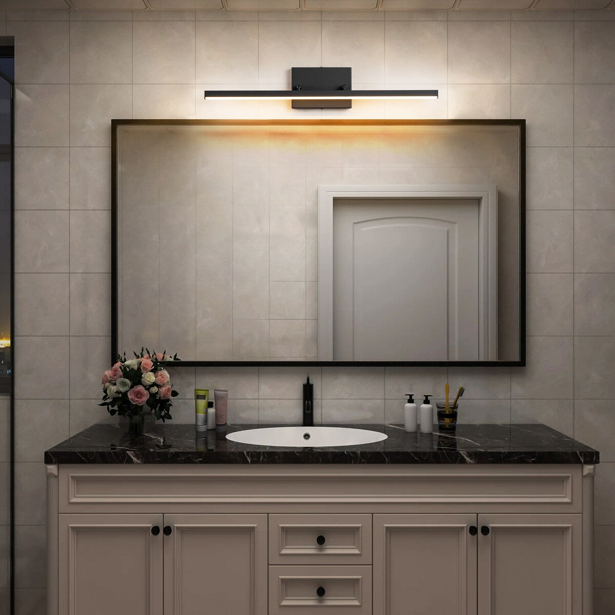 1-Light Modern Linear Black Bathroom Vanity Light Color-Changing Dimmable Rotatable Integrated LED Wall Sconce
