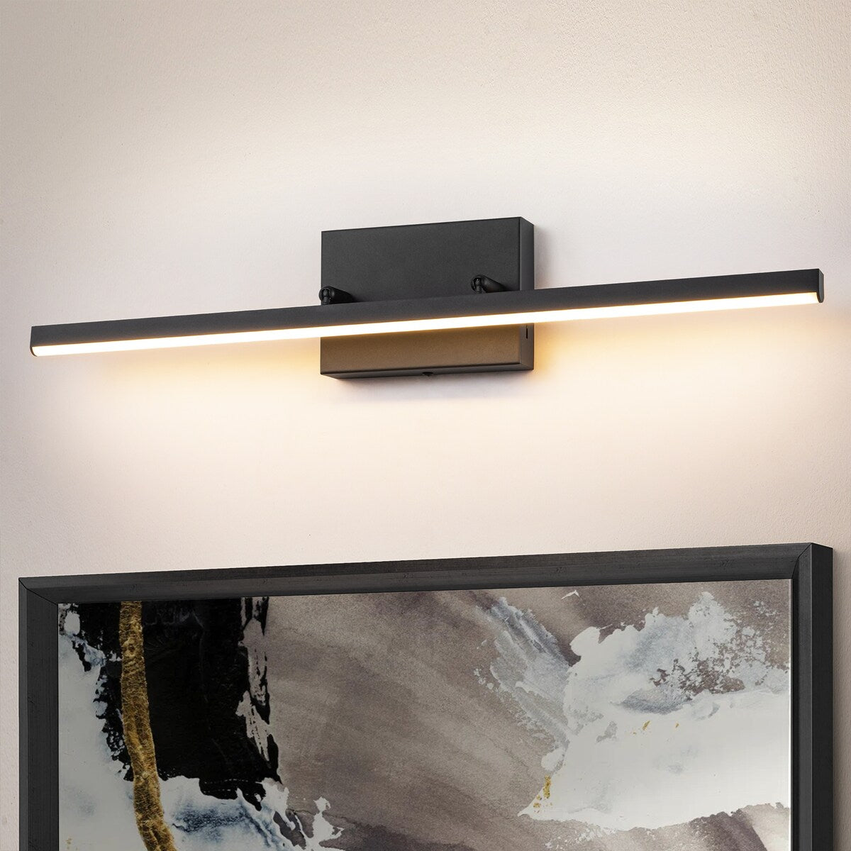 1-Light Modern Linear Black Bathroom Vanity Light Color-Changing Dimmable Rotatable Integrated LED Wall Sconce