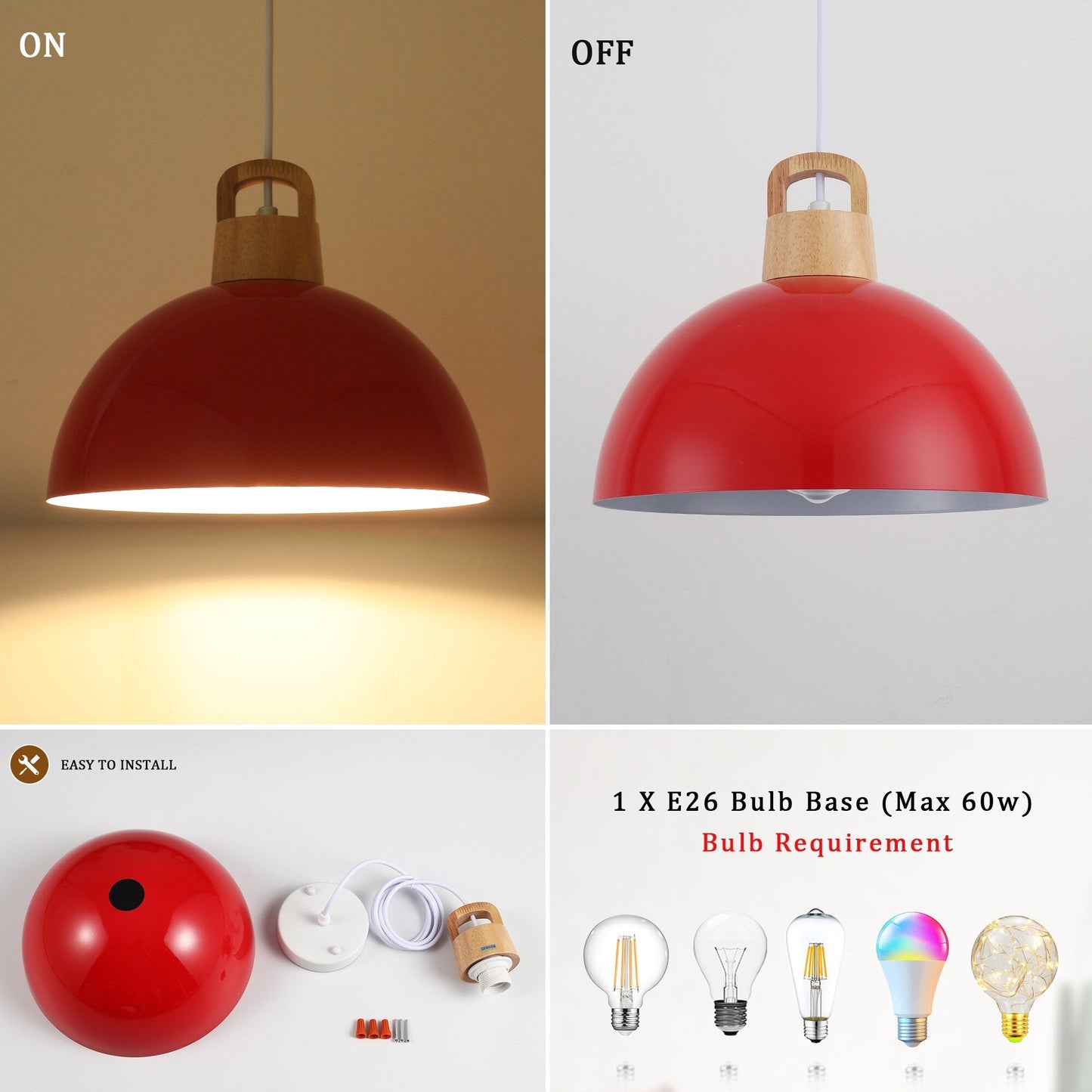 1-Light Modern Pendant Light Fixture with Plug-in Switch for Kitchen Island