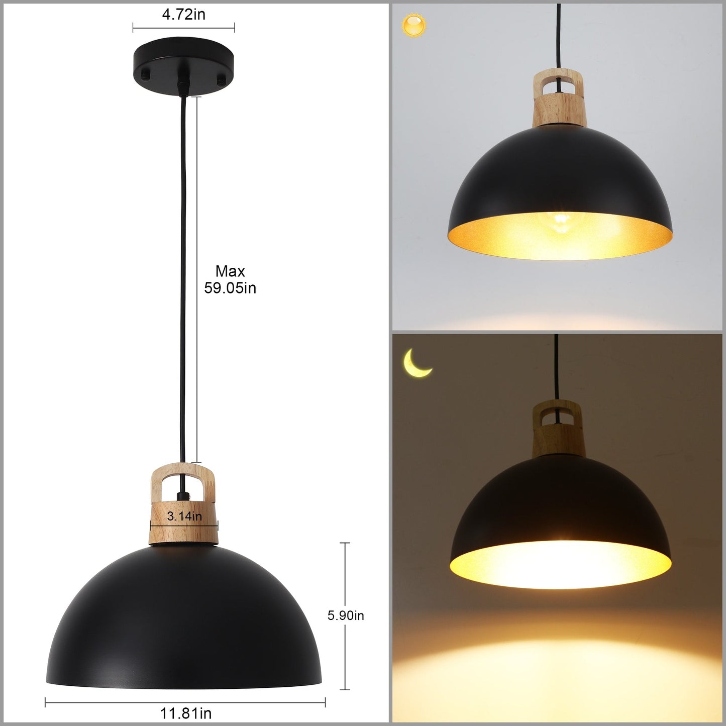 1-Light Modern Pendant Light Fixture with Plug-in Switch for Kitchen Island