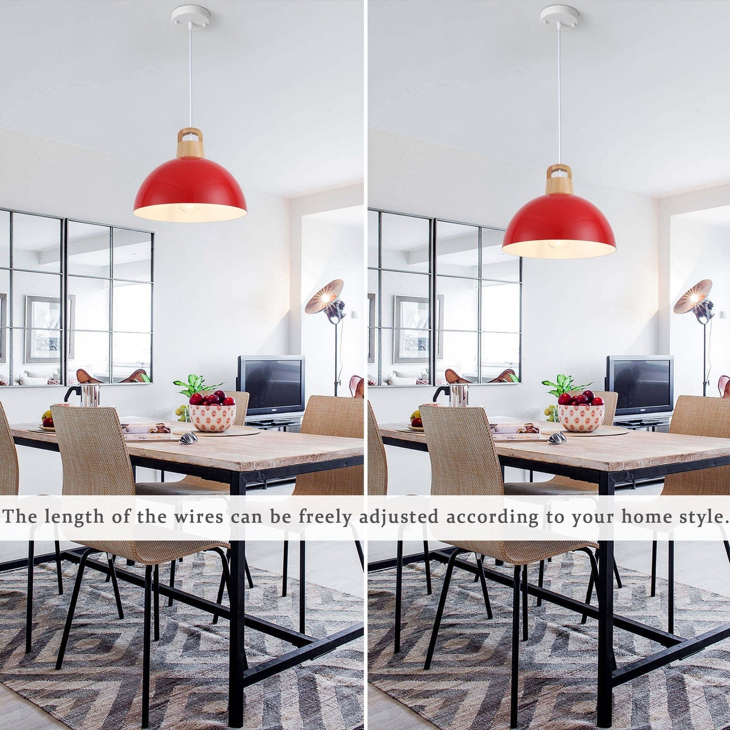 1-Light Modern Pendant Light Fixture with Plug-in Switch for Kitchen Island